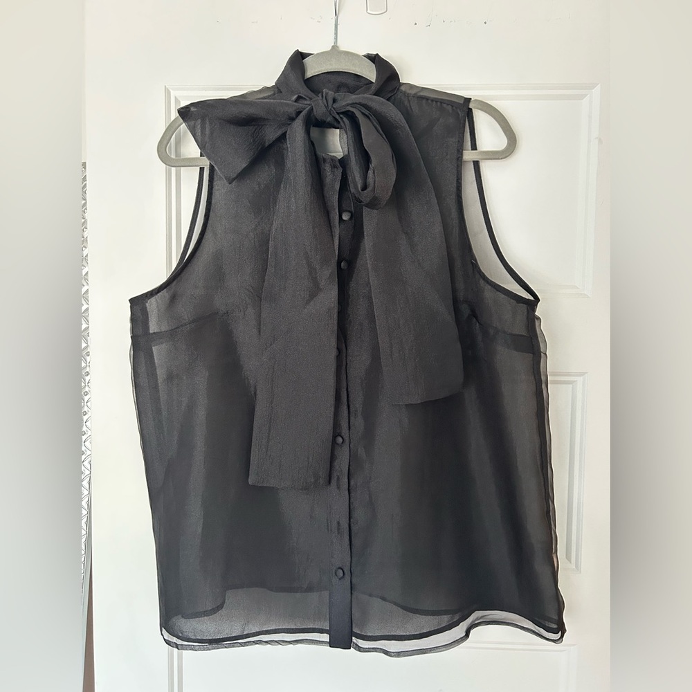 Organza blouse with bow neck tie